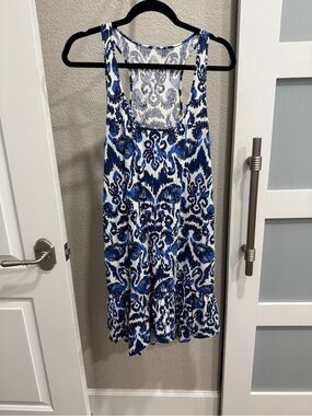 LILY PULITZER Blue and White modern Ikat Print Tank Dress, size M, 💯 cotton